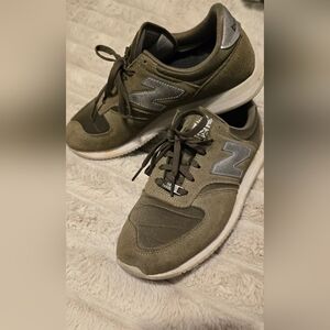 New Balance Olive and Silver Athletic Shoes